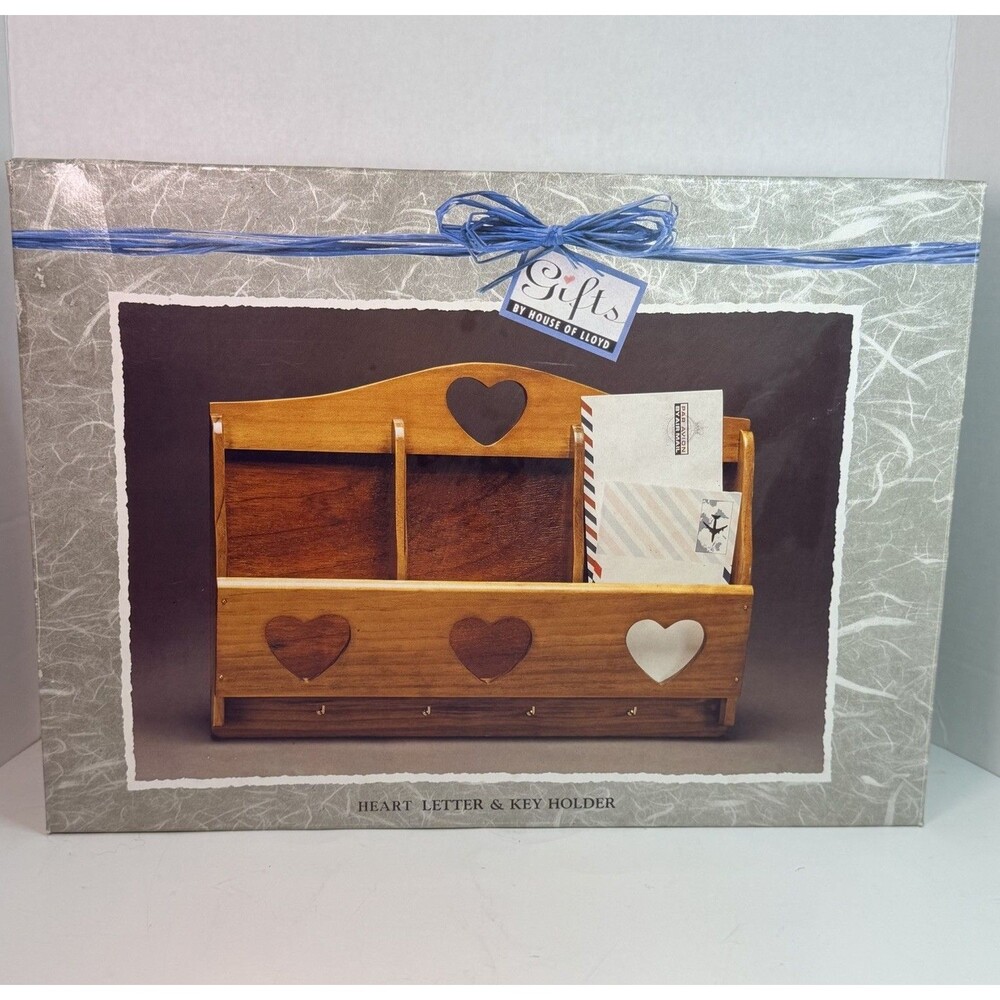 Vintage Wooden Wall Mail Organizer with Heart Cutouts | Rustic Country Entryway
